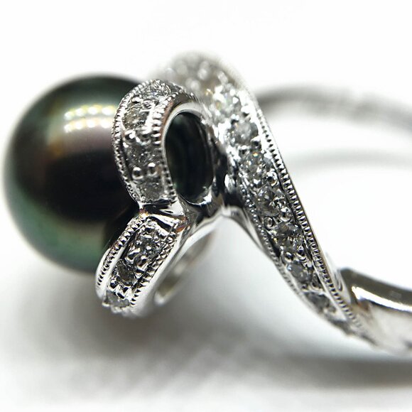 💎BRAND NEW 18K White Gold Tahitian Pearl & Diamond Ring - Never Worn!💎 - Picture 9 of 14